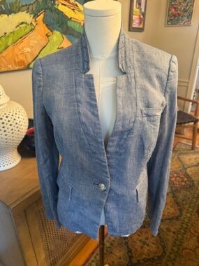 Veronica Beard Blue Chambray One Button Tailored Blazer Jacket Size 6